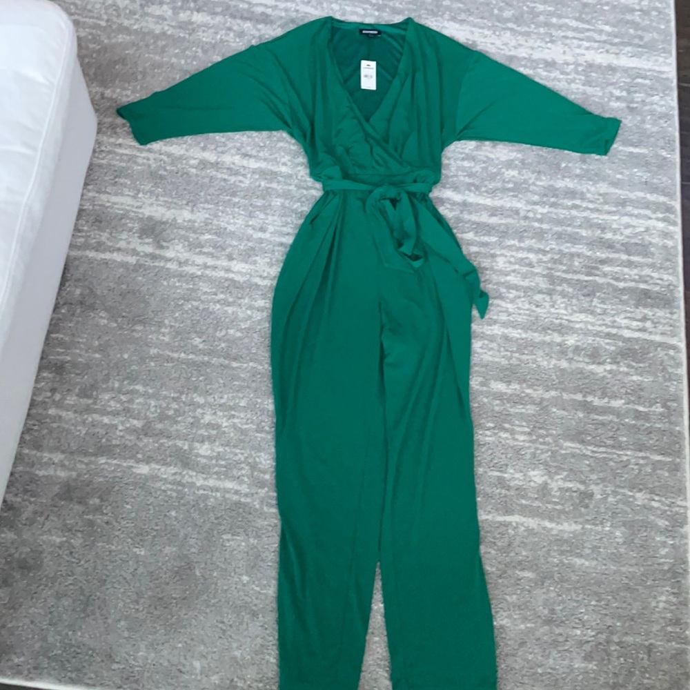 Green/Express jumpsuit with belt tied at waist NEW with tags